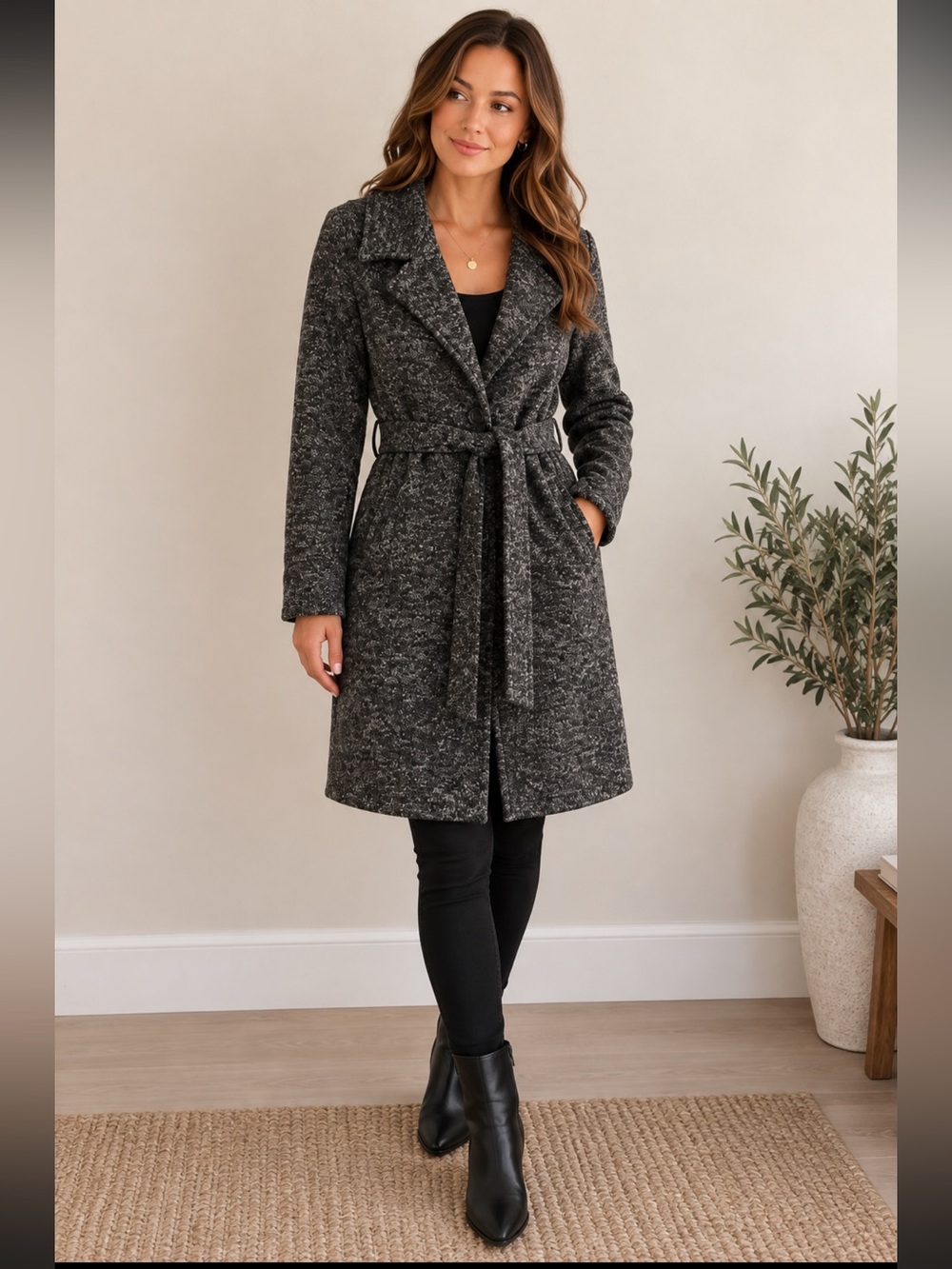 Steve Madden Charcoal Marled Belted Sweater Coat Wool-Look Duster Small